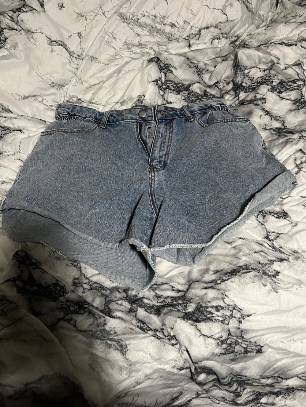 SHEIN Light Blue High-Waist Denim Shorts with Raw Hem